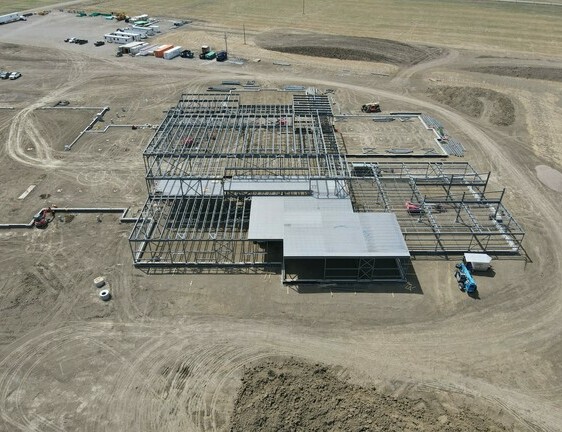 steel building being constructed