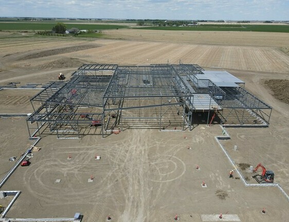 steel building being constructed