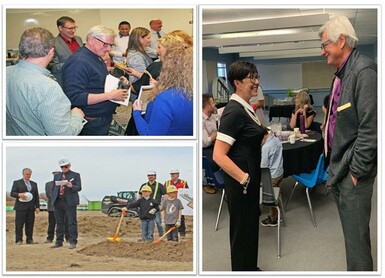 Don Boras: top left at Blanket Exercise; right at Wall of Fame; bottom left at Hunstville School groundbreaking.