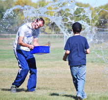 Students and staff got wet during team activities at Champion School in connection with the Leader in Me program.