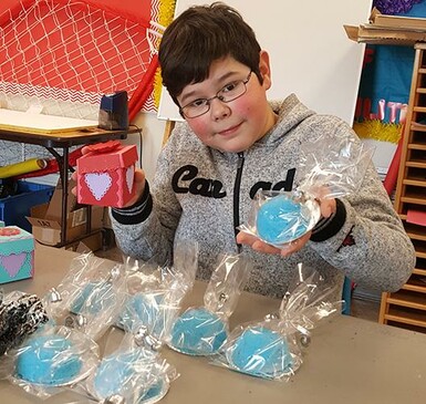 Joshua Vercekaites shows off his bath bombs prior to the VPES Grade 5-6 Leadership Market.