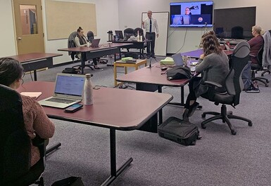 Jack Lilja, Palliser Regional Schools’ Co-ordinator of Counselling, meets with some of his FSLC team.