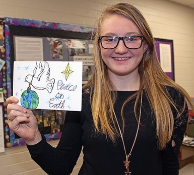 Carmangay Outreach School student Maria Wall, with Palliser Regional Schools’ greeting card design, featuring her original artwork. The cards are sent out to Palliser supporters and friends.