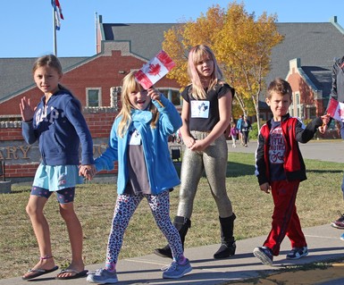 Jennie Emery Elementary School students file out for the Terry Fox Walk.