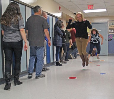 Palliser staff take part in the “Don’t Walk in the Hallways” by Ever Active Schools as part of the professional development Summit.